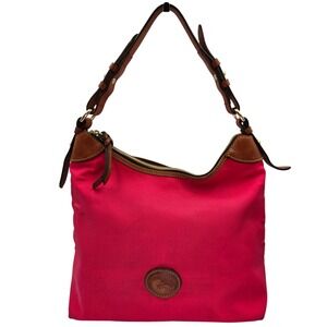Dooney & Bourke Red Nylon Leather Trim Shoulder Bag Hobo Purse